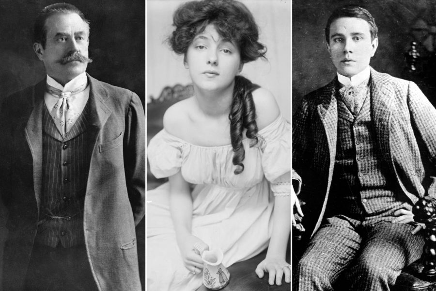 Stanford White (left), Evelyn Nesbit (center) and Harry Kendall Thaw (right) are all characters in the real-life murder story that led Bessie Smith White to haunt the McKelvy House. (Photo courtesy of New York Post)