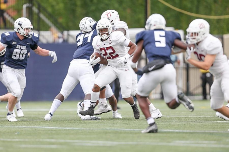 Senior running back Selwyn Simpson (pictured) helped shift the Leopards momentum in Saturdays game against Georgetown with a 55-yard touchdown run which was the longest run of the season for the Leopards. (Photo courtesy of GoLeopards.com)