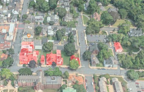 Because of the plans to rebuild the Markle Parking Deck, the houses in red will be demolished in mid-December to create temporary parking spots. (Photo by Trebor Maitin 24)