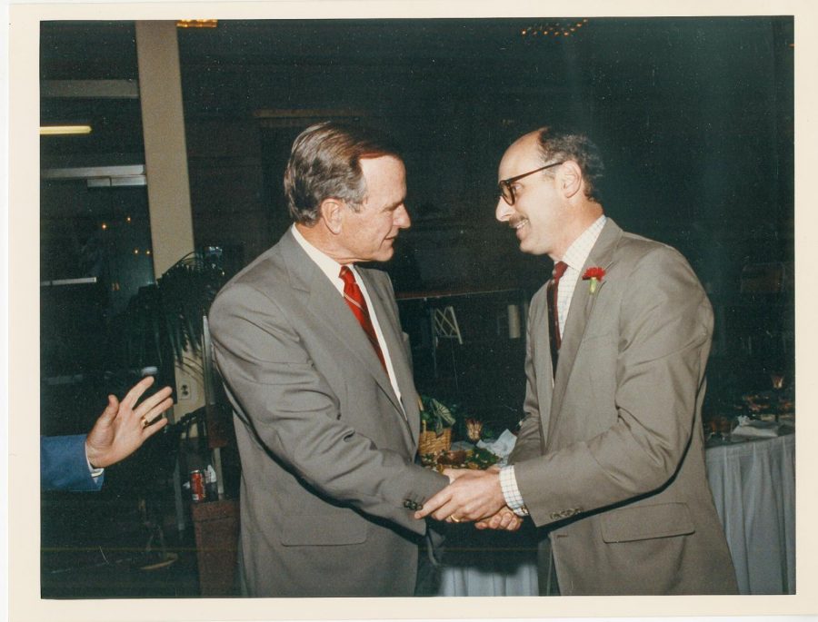 Dr.+Robert+Krasner+67+rubbed+elbows+with+the+nations+most+prominent+political+figures%2C+including+George+H.+W.+Bush%2C+during+his+tenure+as+Attending+Physician+to+Congress.+%28Photo+courtesy+of+the+Robert+CJ+Krasner+Papers%2C+Special+Collections+and+College+Archives%29