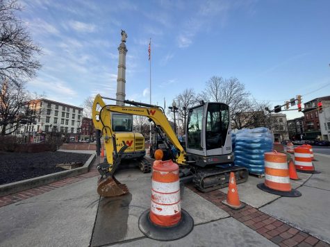 Construction has begun in Centre Square, with the circle planned to grow in size by 20 feet. (Photo by Deanna Hanchuck 22 for The Lafayette)