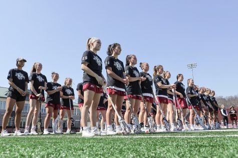 The womens lacrosse team remained on campus over spring break to compete in two games and prepare for upcoming Patriot League play. (Photo courtesy of GoLeopards)