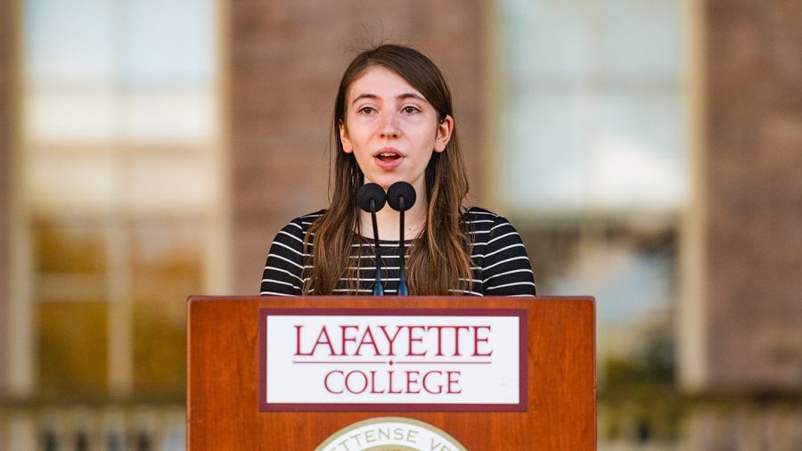 Sarah Candido 22 performed the alma mater at President Hurds inauguration in the fall. (Photo courtesy of Lafayette Communications) 