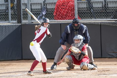 Junior outfielder Erica Brashar turns on a pitch during Lafayettes first Patriot League win of the year over Colgate. (Photo courtesy of GoLeopards)