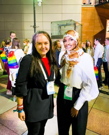 Angela Busheska 25 discussed gender equality with activist Hamila Aden at the One Young World Summit. (Photo courtesy of Angela Busheska 25)