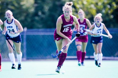 Freshman forward Hannah Findlay controls possession for the Leopards as she races to score her first career goal in Lafayettes win over New Hampshire. 
(Photo by Rick Smith for GoLeopards)
