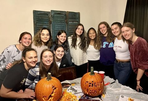 The club volleyball team engages in a team bonding activity hosted by the mens club volleyball team. (Photo courtesy of @lafayettewclubvball on Instagram)
