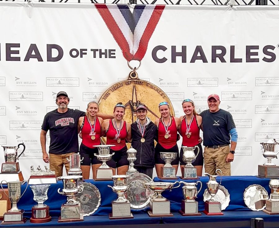 Members of the crew team show their medals from this weekends regatta. (Photo courtesy of Abby Hammel 23)