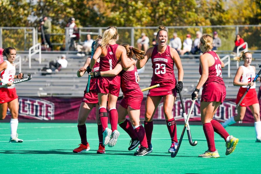 Senior+Molly+McAndrew+is+embraced+by+the+team+after+she+scores+one+of+the+Leopards+two+goals+during+their+2-0+win+over+BU.+%0A%28Photo+by+Trent+Weaver+for+GoLeopards%29