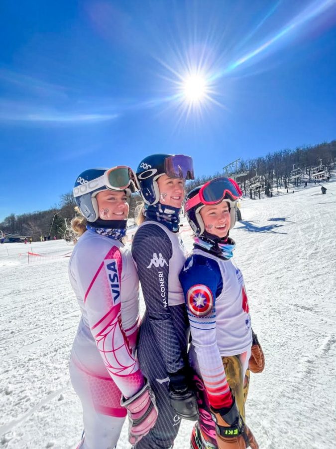 The womens alpine ski team placed first overall after winning both the slalom and giant slalom at regionals. (Photo courtesy of Meghan Gillis 23)