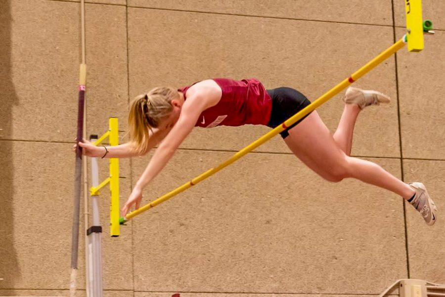 Sophomore+Julia+Greeley+finished+in+seventh+in+the+pole+vault+at+the+Patriot+League+Indoor+Championship.+%28Photo+courtesy+of+GoLeopards%29