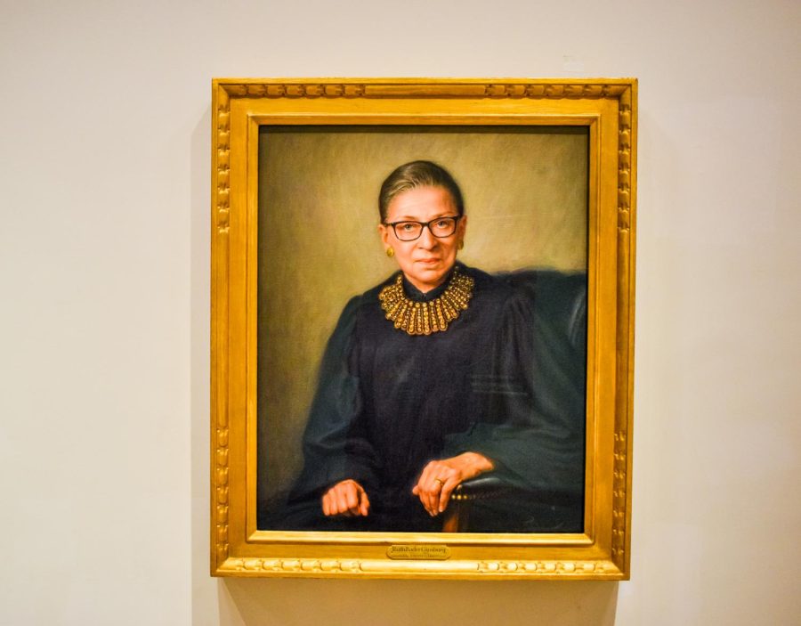 The artist based the portrait of Ruth Bader Ginsburg off of several photos. 