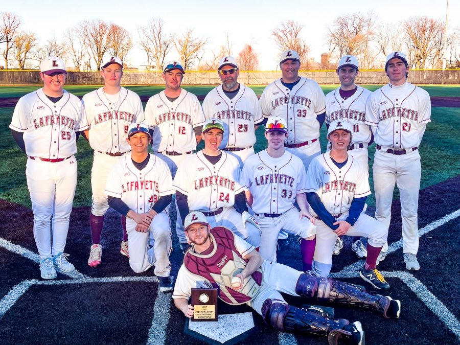 The club baseball team poses with its trophy after its championship game victory. (Photo courtesy of Ethan Kline 23)  