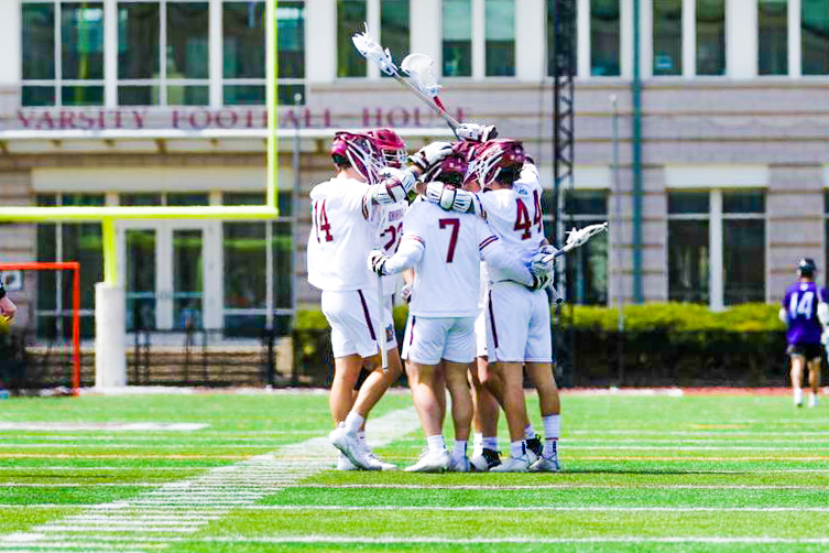 The mens lacrosse team celebrates its victory. (Photo courtesy of GoLeopards)