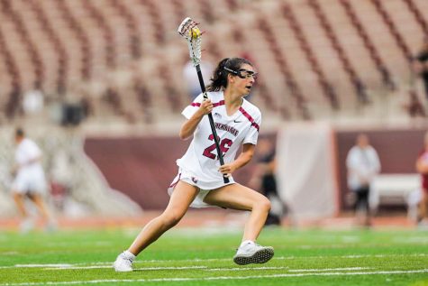 Sophomore midfielder Sophia Spallone scored the Leopards only goal of the first quarter against Colgate. (Photo by Rick Smith for GoLeopards)