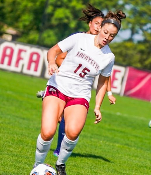 Junior midfielder Abby Miles controls the ball. (Photo courtesy of @lafayette_womens_soccer on Instagram)
