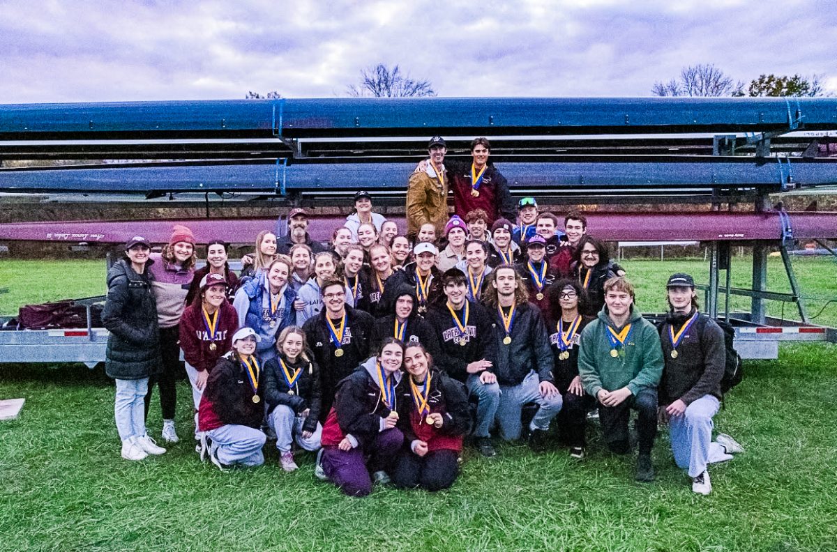The crew team poses with its gold medals after the Philadelphia Frostbite Regatta. (Photo courtesy of Anne Wang 26)