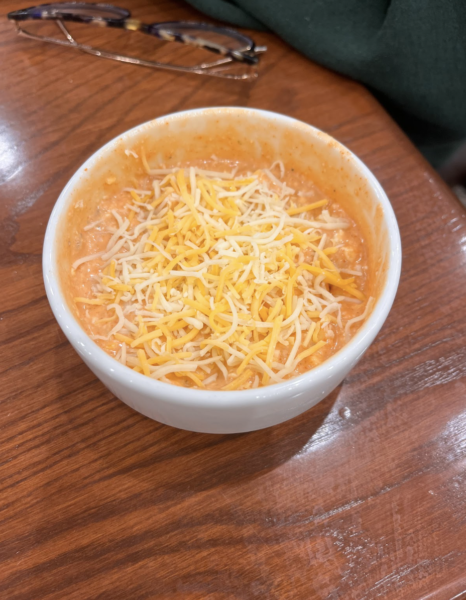 This buffalo chicken dip is an easy dish to make in the dining hall.