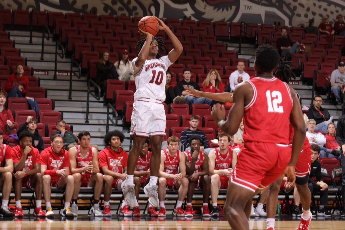 Freshman+guard+Mark+Butler+elevates+for+two+against+Cornell.+%28Photo+by+Rick+Smith+for+GoLeopards%29