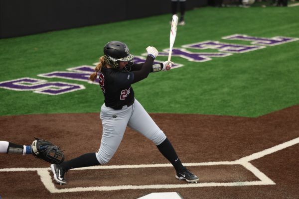 Sophomore infielder Kylee Sweet takes a swing at the plate. (Photo courtesy of GoLeopards)