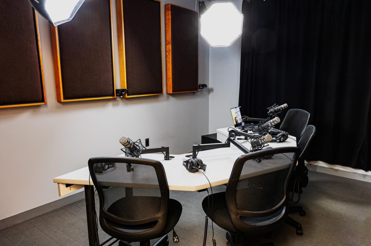 The+podcast+studio+is+located+in+the+basement+of+Skillman+Library.+%28Photo+courtesy+of+Brent+Schnell%29