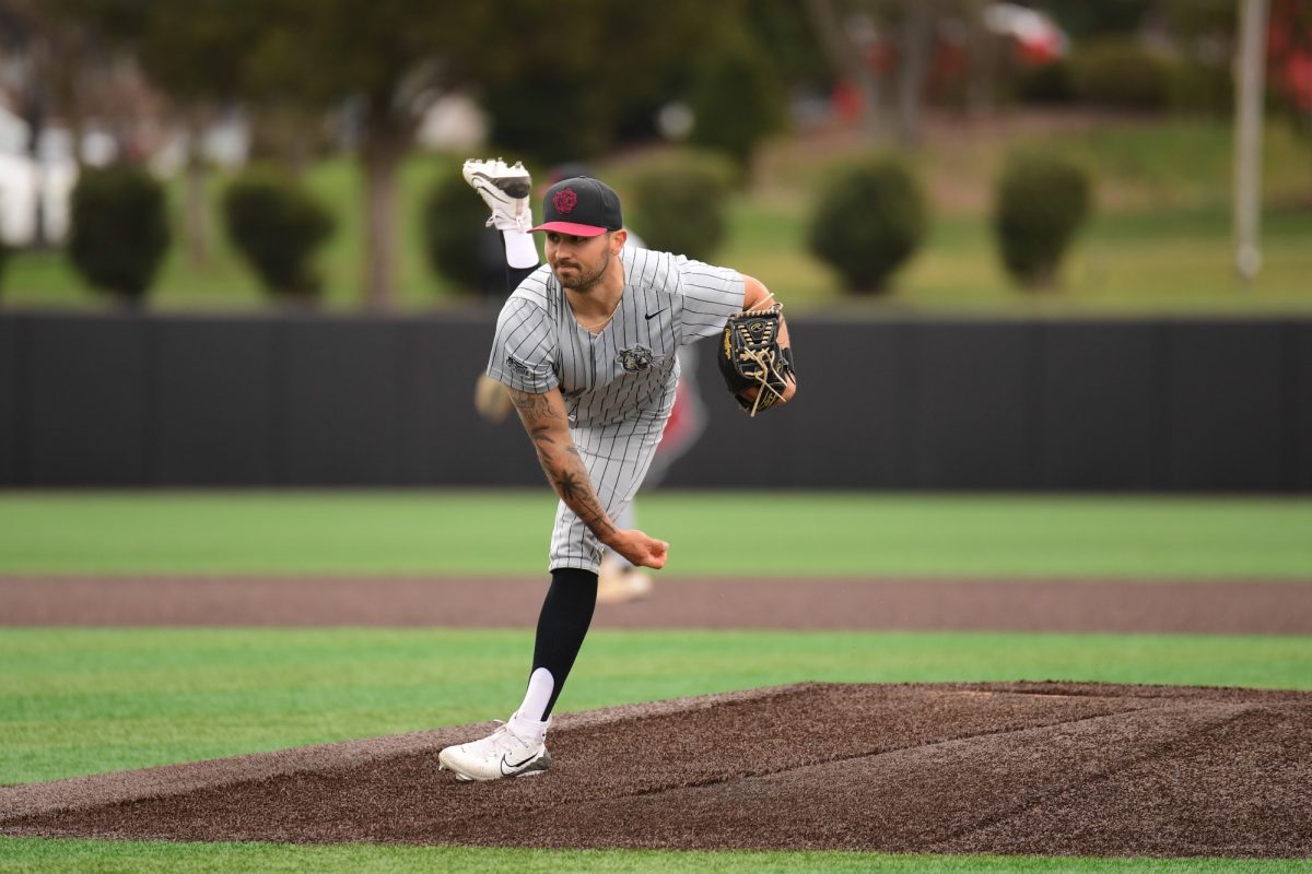 Senior Bo Planeta fires a strike during the Leopards loss to Rutgers. (Photo by Hannah Ally for GoLeopards)