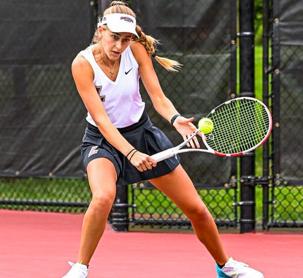 Sophomore Paras Briegel hits a backhand. (Photo courtesy of GoLeopards)