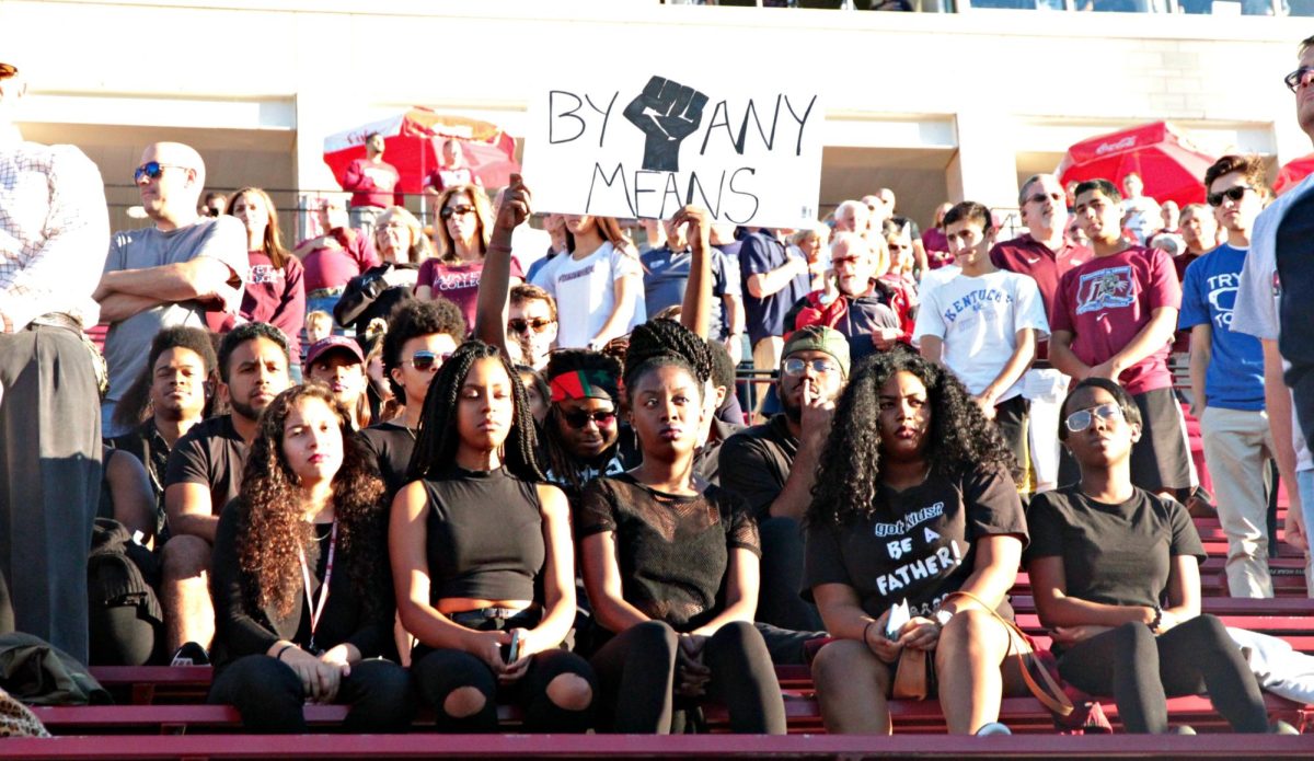 Students sat for the national anthem in 2016 to protest police brutality. 