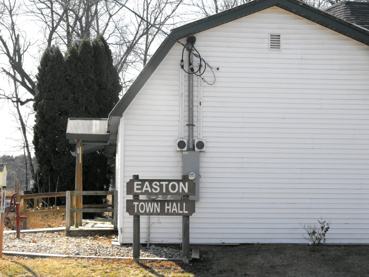 Town Hall in Easton, Wisconsin was empty. We left a Lafayette College postcard in the Little Free Library outside. 
