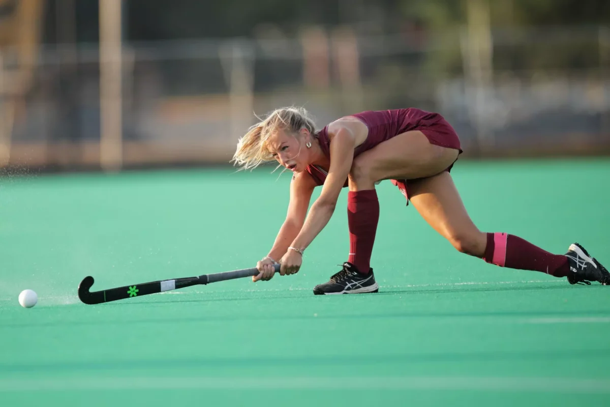 Senior midfielder Lineke Spaans makes a play on the ball in a match against Quinnipiac University. (Photo by Rick Smith for GoLeopards)