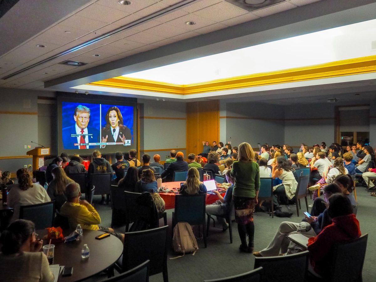 Students gathered in the Marlo Room to watch the debate on Tuesday evening.