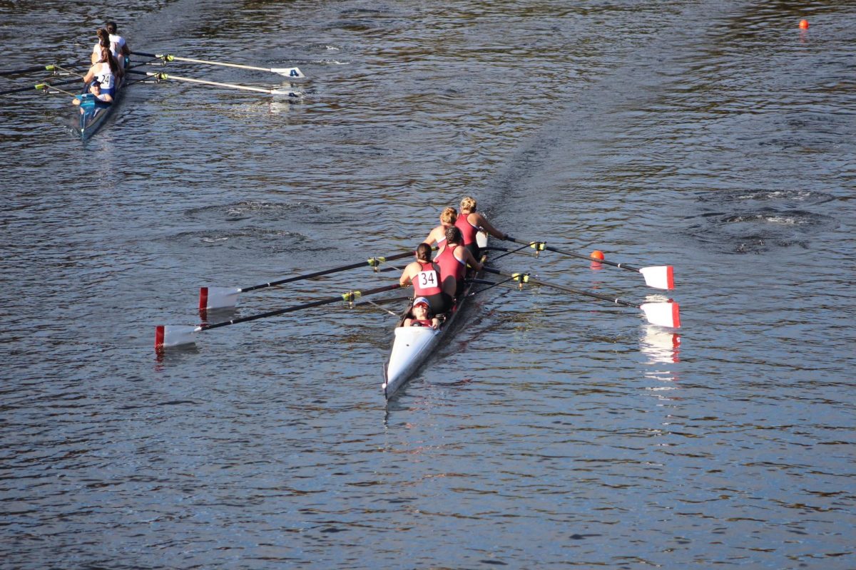 The women's four boat raced at the Head of the Charles Regatta on Sunday. (Photo courtesy of Ellie Walsh '25)