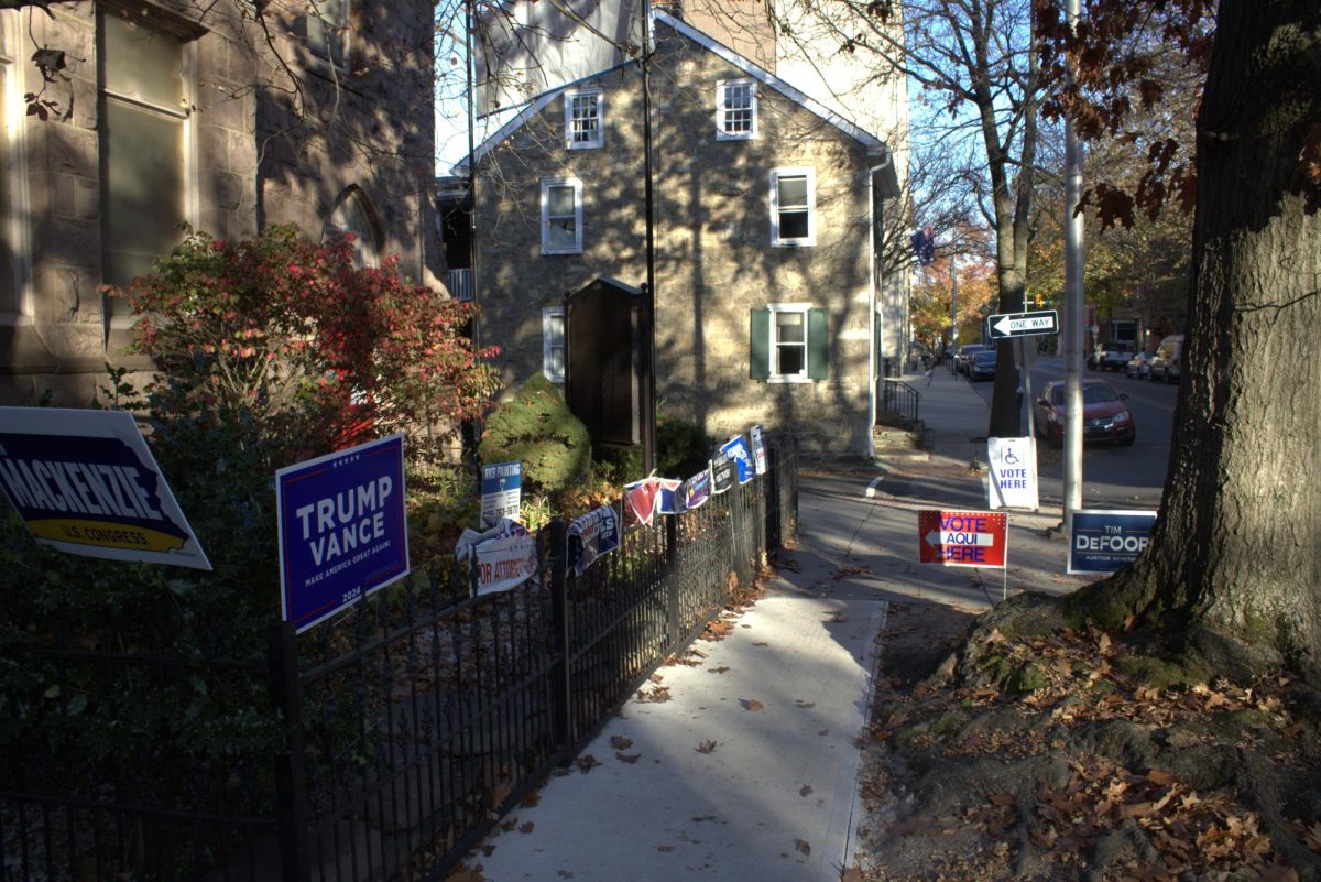 A quiet scene outside First Presbyterian Church in Downtown Easton.