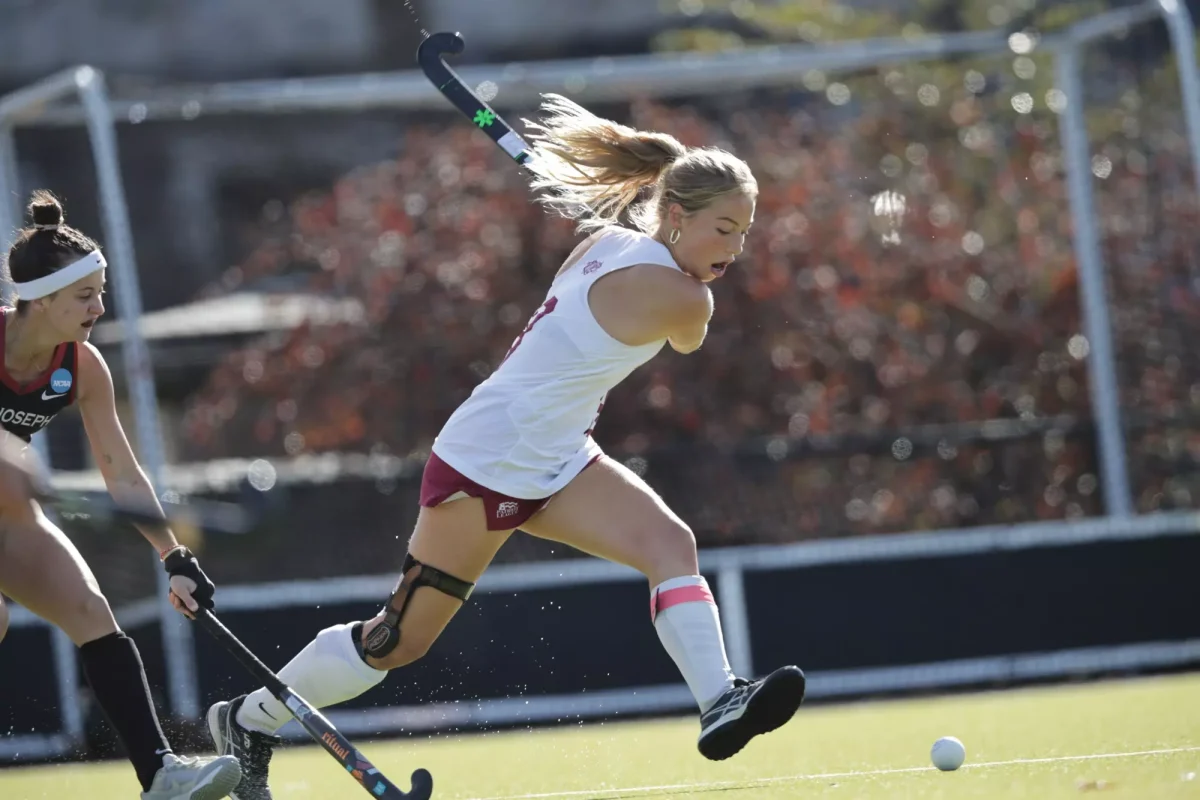 After exiting last week's Patriot League final with a knee injury, senior midfielder Lineke Spaans returned to action to record the Leopards' lone shot attempt. (Photo by Rick Smith for GoLeopards)