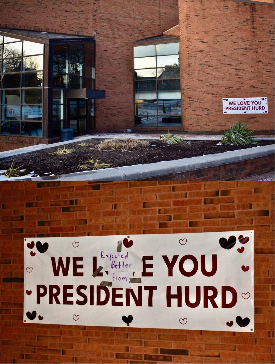 Public Safety is currently investigating who hung the "We love you President Hurd" banner on the Williams Center for the Arts.