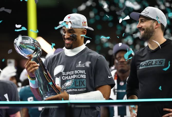 Eagles quarterback Jalen Hurts earned Super Bowl MVP for his three-touchdown performance against the Chiefs. (Photo courtesy of athlonsports.com)