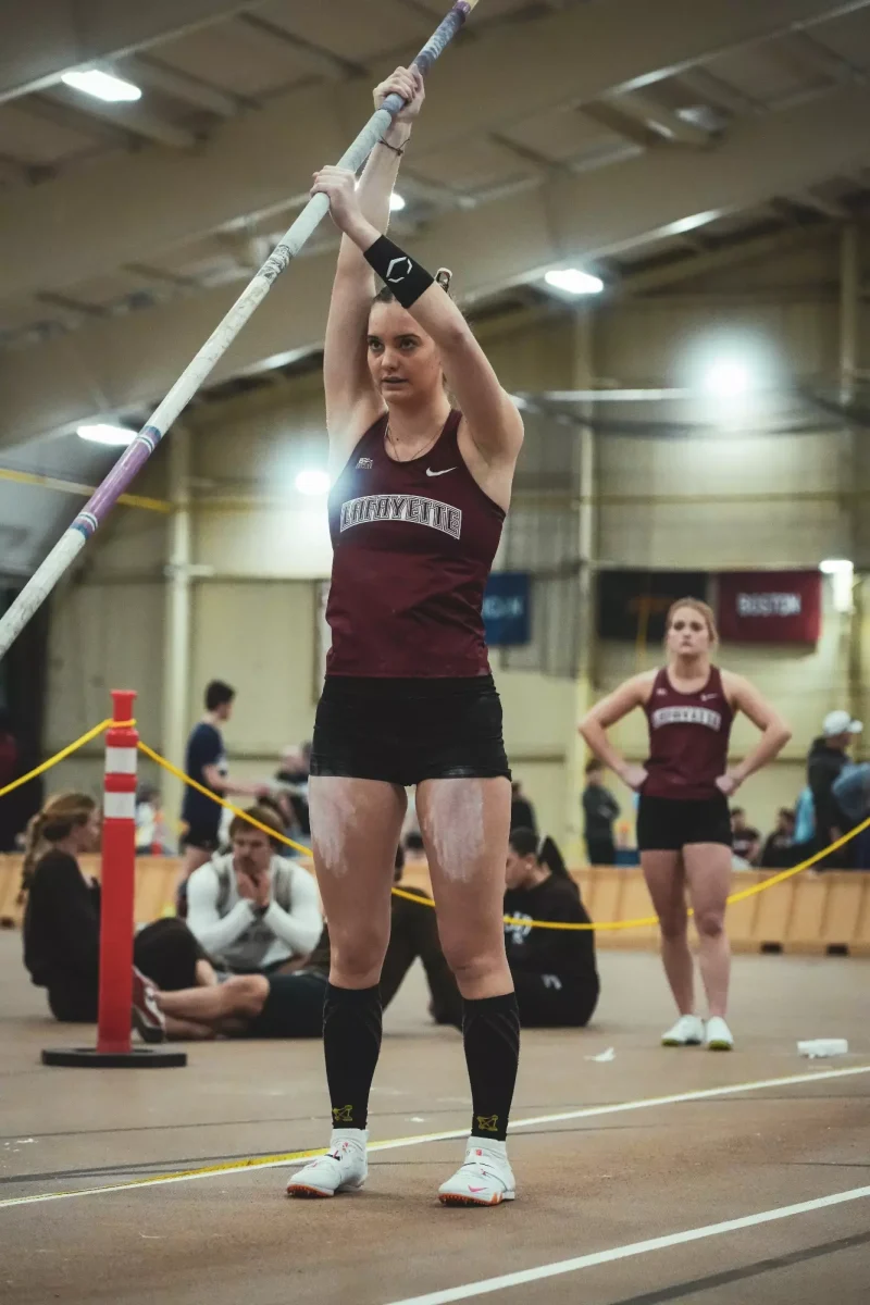 Junior pole vaulter lines up at the Moravian Invite on Jan. 18. (Photo courtesy of Jasmin Lara for GoLeopards)