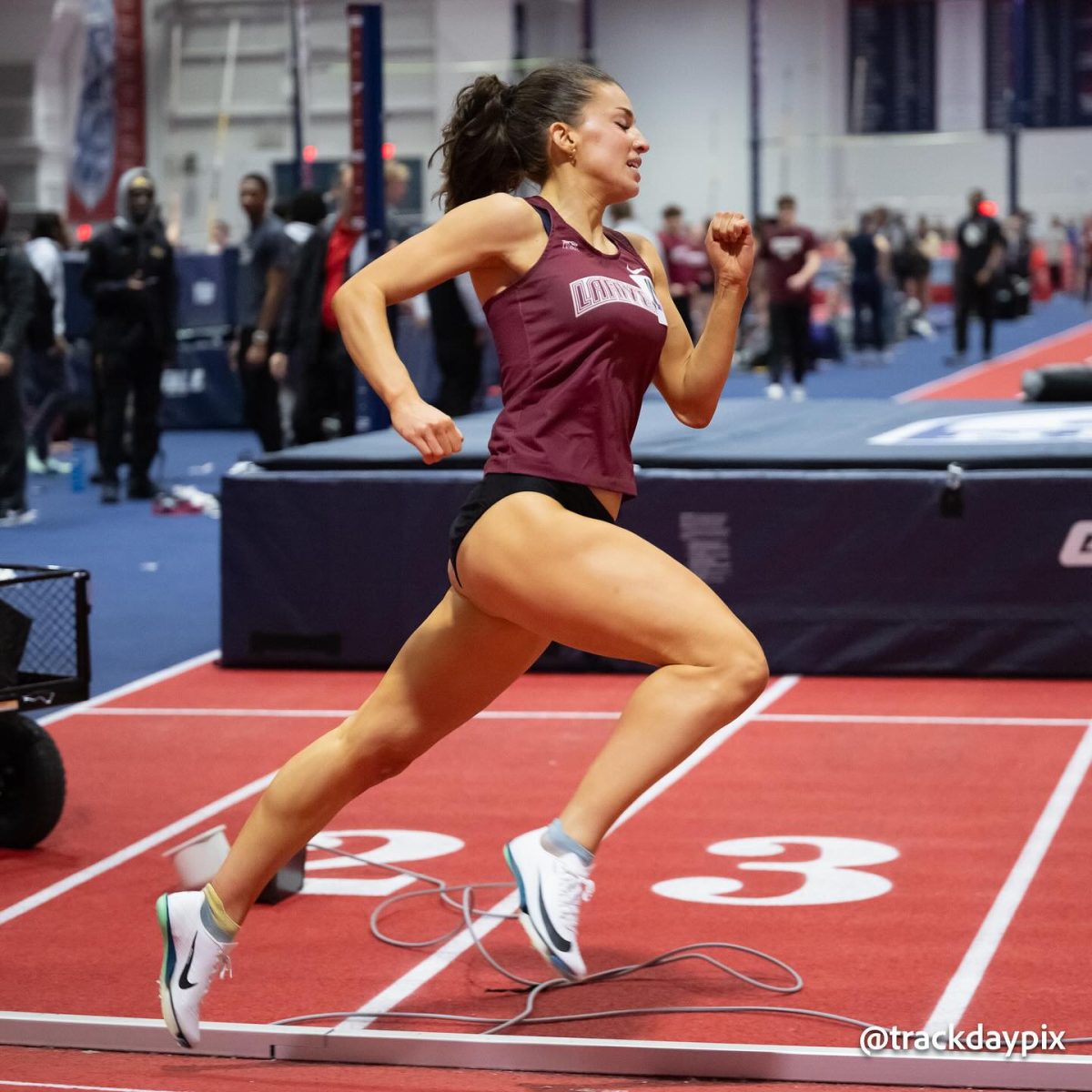 Senior Nava Chevan ran the 400 meters for the first time this season at the Widener Indoor Classic. (Photo courtesy of @trackdaypix on Instagram)