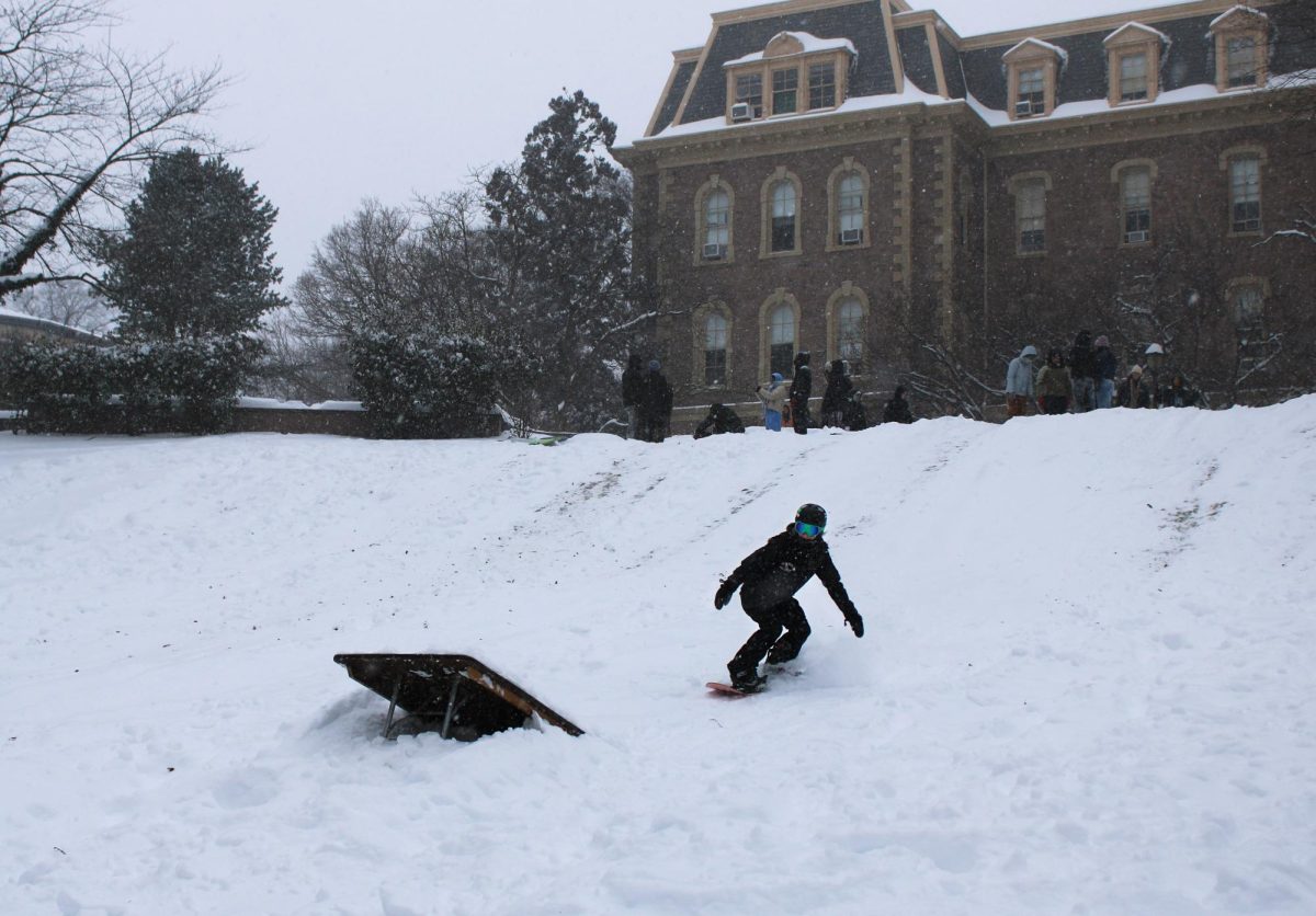 The hill made a fine slope for student skiers.