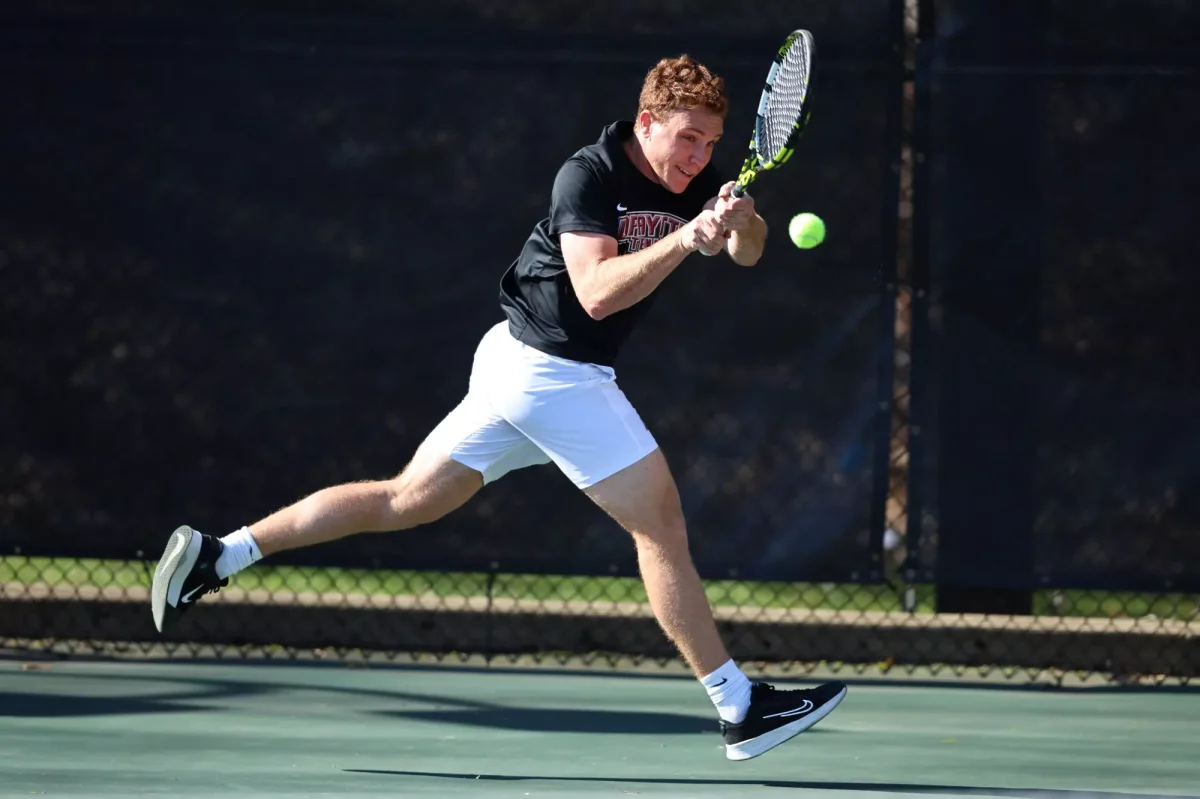 The men’s tennis team swept Coppin State University in doubles matches on Sunday. (Photo by Rick Smith for GoLeopards)