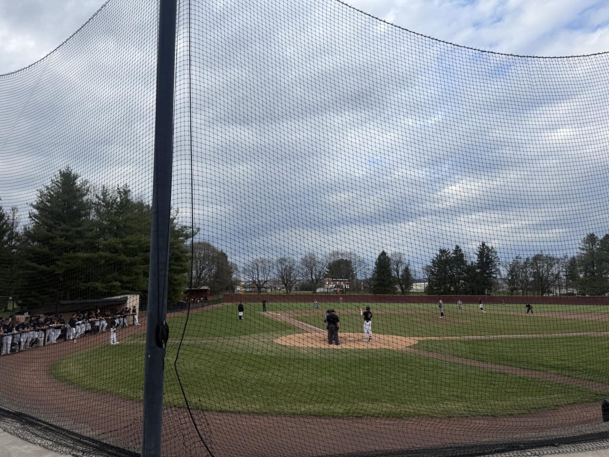 Sophomore first baseman Liam Ebbs goes to bat against Manhattan University.